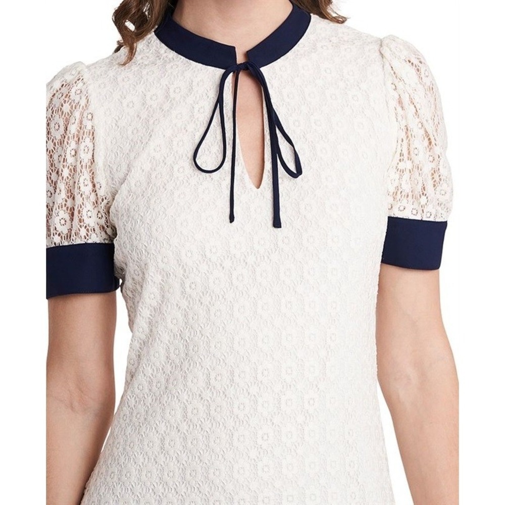 NWT Riley & Rae SM Maren Coquette White Blue Tie Keyhole Lace Dress 128168